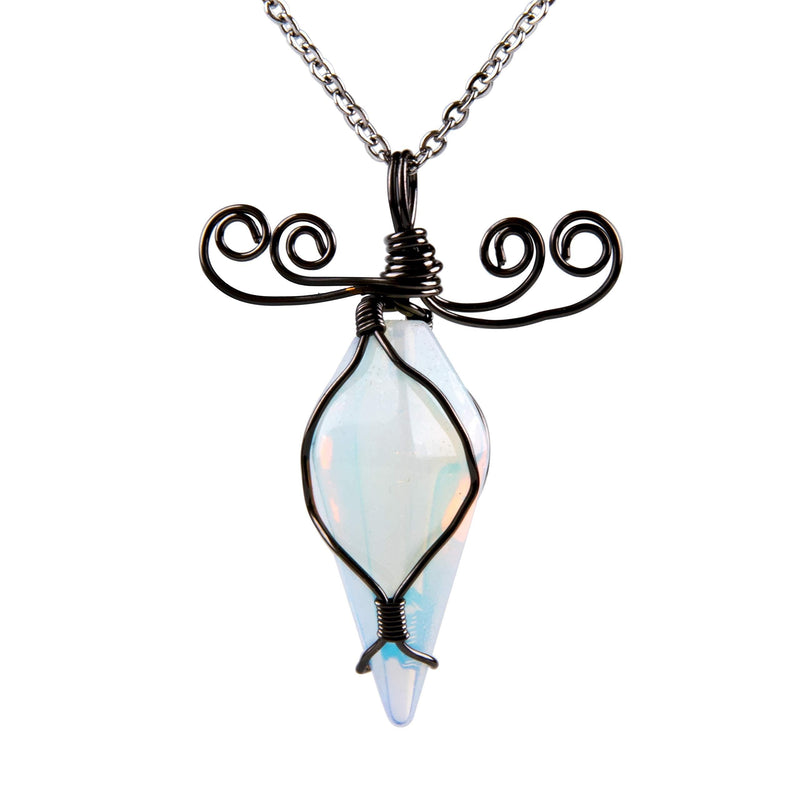 [Australia] - Bivei Rose Quartz Opalite Wire Wrap Healing Crystal Pointed Gemstone Chakra Pendant Necklace Synthetic Opalite 