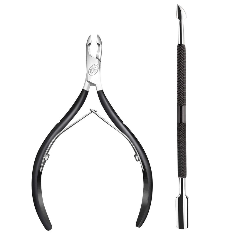 [Australia] - Cuticle Nipper with Cuticle Pusher- Professional Grade Stainless Steel Cuticle Remover and Cutter - Durable Manicure and Pedicure Tool - Beauty Tool Perfect for Fingernails and Toenails (Black) Black 