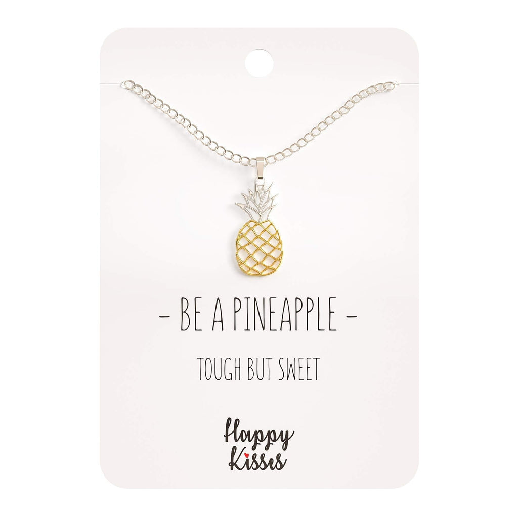 [Australia] - Happy Kisses Pineapple Necklace – Be A Pineapple Pendant – Message Card Gold and Silver 