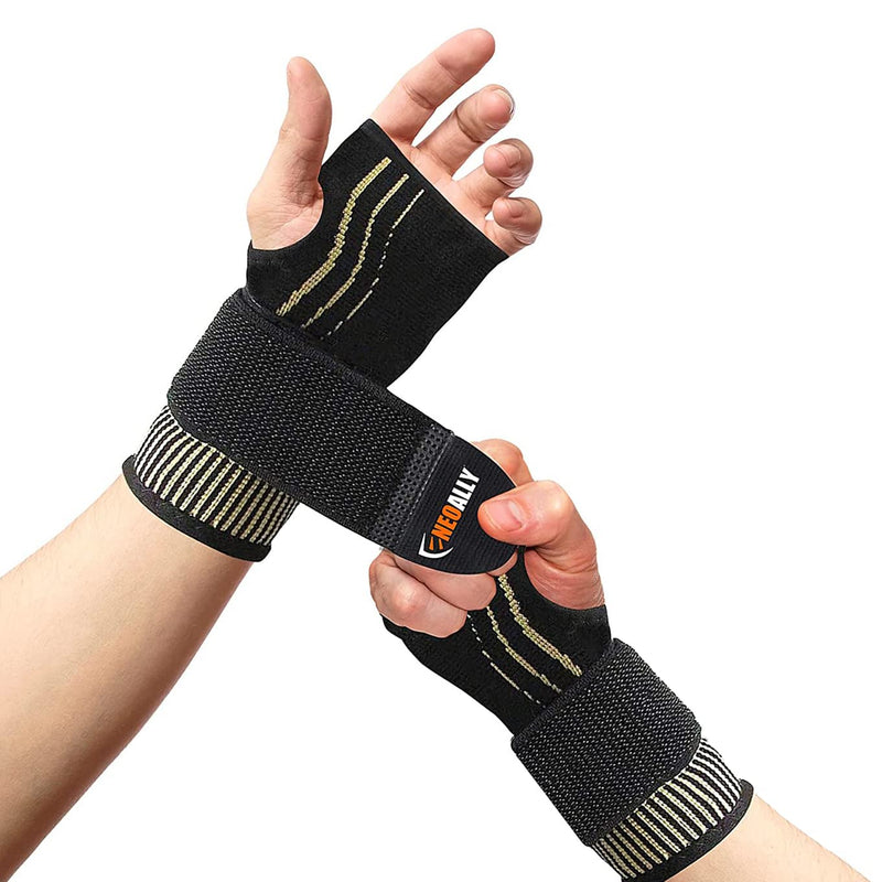 [Australia] - NeoAlly® - Copper Wrist Compression Sleeves Copper Infused Wrist Support Compression Brace Moisture-Wicking Adjustable Strap Wrist/Hand Wraps, Medium, 2 Pack Medium (Pack of 2) 