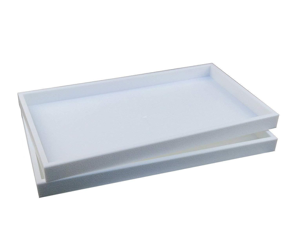 [Australia] - 2 Piece 1-Inch Deep Full Size White Plastic Stackable Jewelry Tray 14 3/4" x 8 1/4" x 1"H 2 
