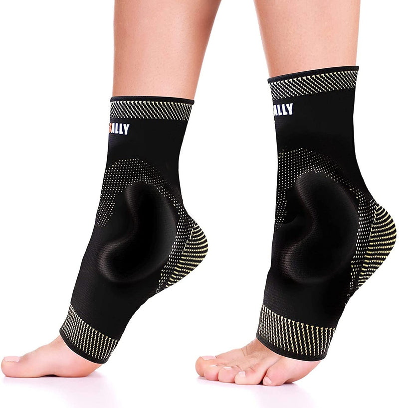 [Australia] - NeoAlly Copper Infused Ankle Brace Silicone Gel Ankle Support Compression Sleeves for Pain Relief, Plantar Fasciitis, Achilles Tendonitis, Large, 1 Pair Large (1 Pair) 