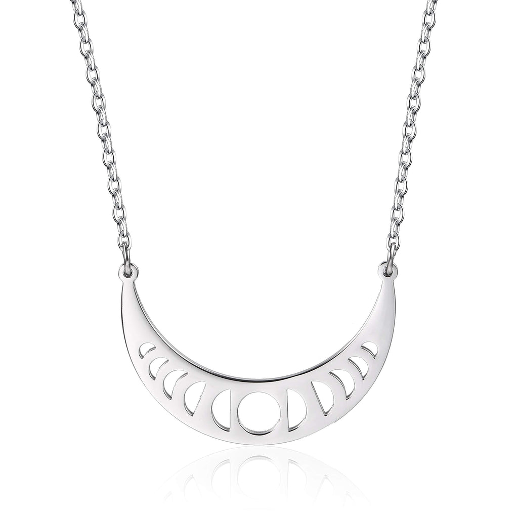 [Australia] - Anlive Moon Phase Necklace Crescent Moon Necklace Astronomy Lunar Necklace Silver 