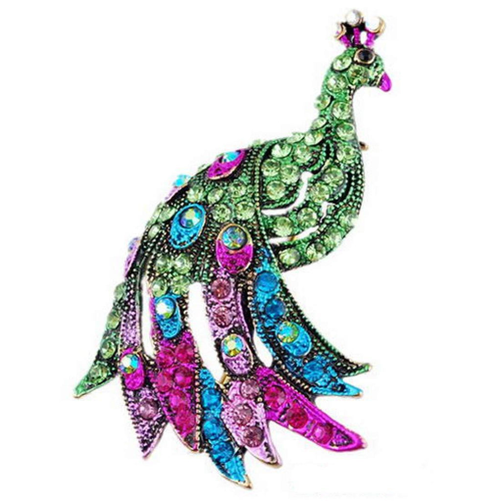 [Australia] - AILUOR Vintage Cocky Peacock Bird Brooch Pins, Women's Elegant Charm Colorful Austrian Rhinestone Crystal Animal Breastpin for Wedding/Banquet/Bouquet Green 