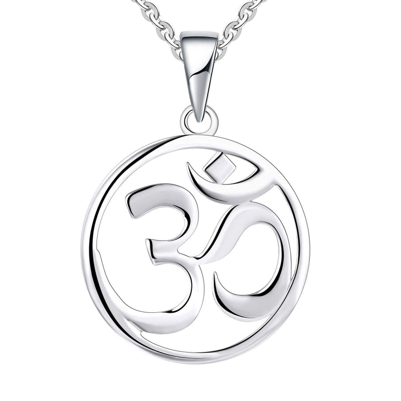 [Australia] - JO WISDOM Women OM Necklace,925 Sterling Silver Indian Yoga Aum Om Ohm Necklace White gold 