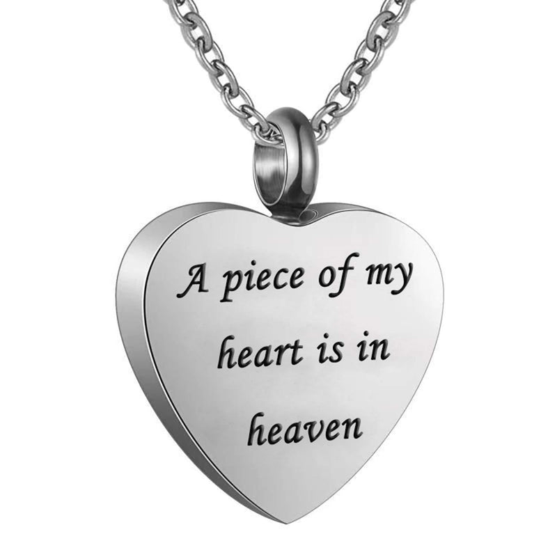 [Australia] - Norya Cremation Jewelry Urn Necklace for Ashes Stainless Steel Memorial Pendant A piece of my heart is in heaven 