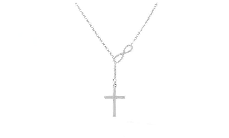 [Australia] - Verona Jewelers Sterling Silver 925 Infinity Cross Lariat Necklace- Sterling Silver Pendant Necklace 