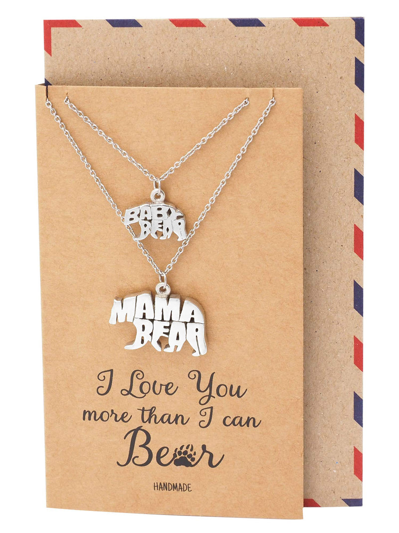 [Australia] - Quan Jewelry Handmade Baby and Mama Bear Pendant Necklaces with Greeting Card, Mother Daughter Gifts, Mother's Day Gift, Silver Tone 