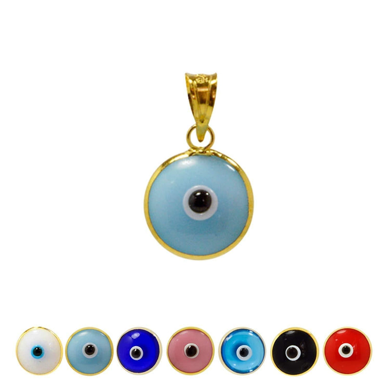 [Australia] - MIZZE Made for Luck Gold Plated 925 Sterling Silver 10 MM Round Glass Evil Eye Charm Pendant - 7 Colors to Choose from Baby Blue 