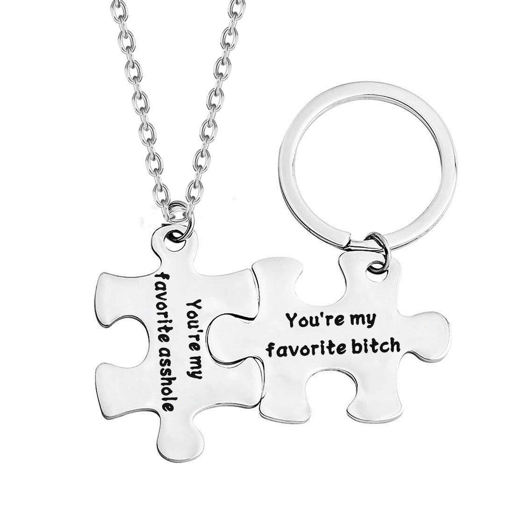 [Australia] - Zuo Bao Funny Couple Gifts Puzzle Necklace Keychain You're My Favorite Asshole/Bitch for Her Asshole/Bitch Puzzle Set 