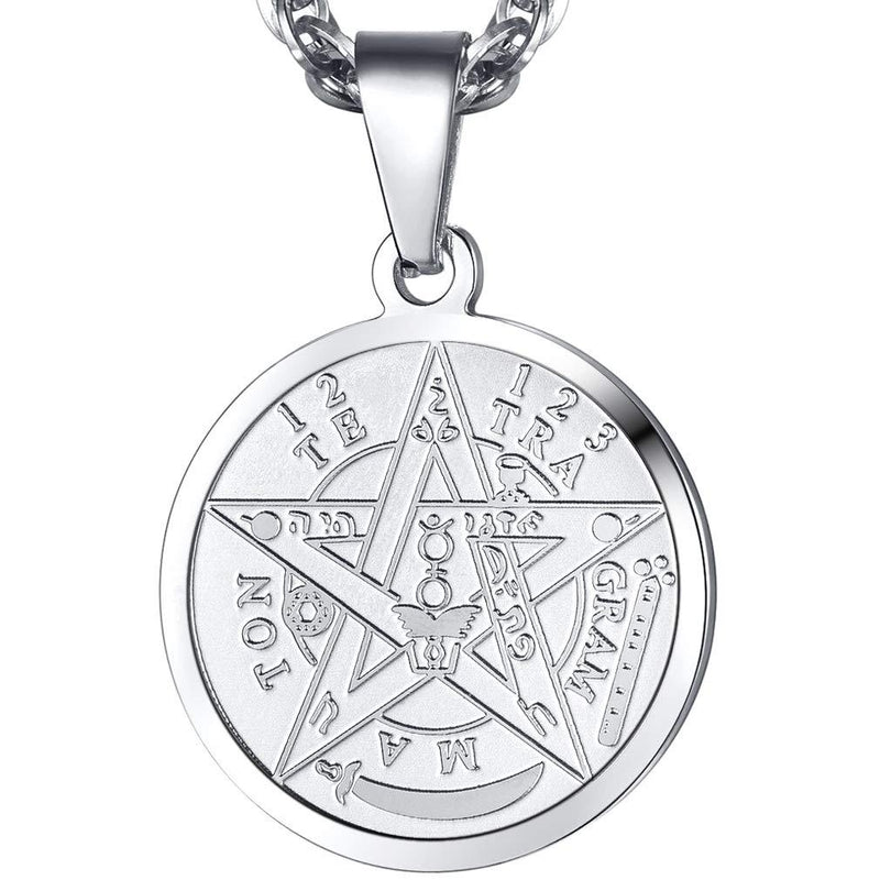 [Australia] - PROSTEEL Tetragrammaton Pentacle Necklace, Customize Available, Eliphas Levi's Pentagram Protection, Amulet Wiccan, Magical,The Ancient Power Name of God 01 Silver-Non Custom Text 