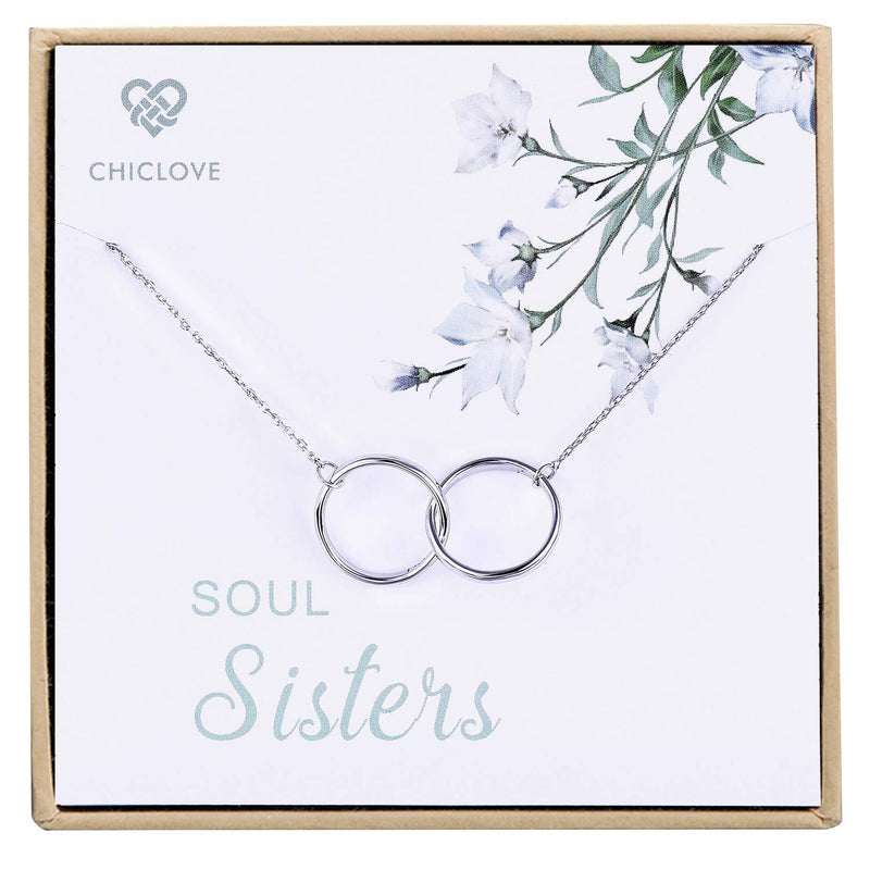 [Australia] - Soul Sisters Necklace, Graduation Gifts for Sister - Sterling Silver Two-Circle Pendant Necklace Engraved"Soul Sister" 