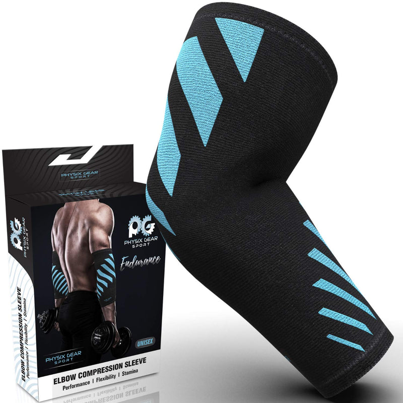 [Australia] - Elbow Compression Sleeve for Men & Women - Elbow Brace for Tendonitis and Tennis Elbow Relief, Golf Elbow, Joint Pains, Bowling, Weightlifting in Premium Breathable Fabric (1 Piece BLUE X-Large) Blue/Black (SINGLE) XL | 12.5"-13.5" Circumference 