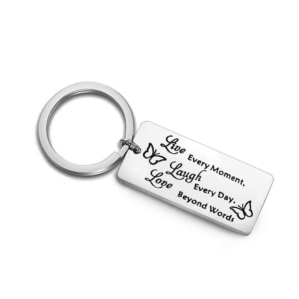 [Australia] - FEELMEM Butterfly Keychain Inspirational Butterfly Quote Live Every Moment Laugh Every Day Love Beyond Words Keychain Butterfly Jewelry Hostess Gift House Warming Gift for Best Friend Family silver 