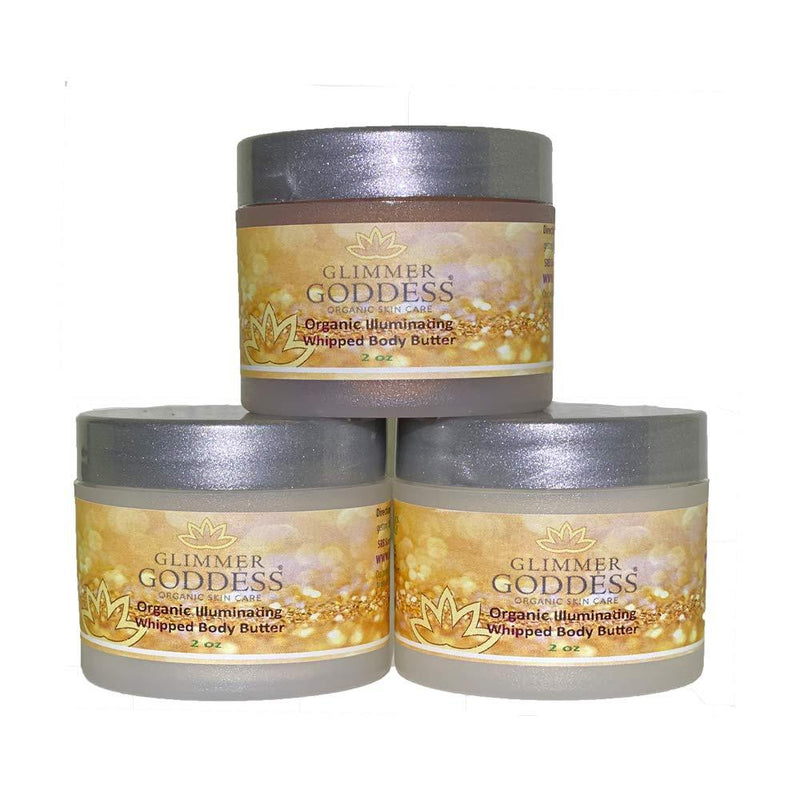 [Australia] - Organic Shimmer Whipped Body Butter Gift Set Trio of Sexy Sparkle For Natural Skin Radiance Bronze, Diamond & Gold 2 oz jars– Chemical Free Shimmering Moisturizer - Glimmer Goddess 