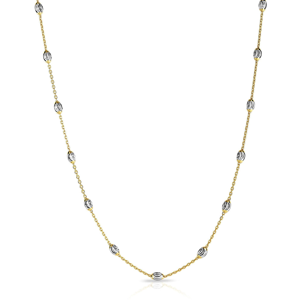 [Australia] - Sterling Silver Station Oval Bead Necklace for Women Teen Girls- 925 Station Necklace, 925 Silver Jewelry, Sterling Silver Necklace 10-36 Inch, Silver, Gold, Rose Gold 16.0 Inches two tone gold 