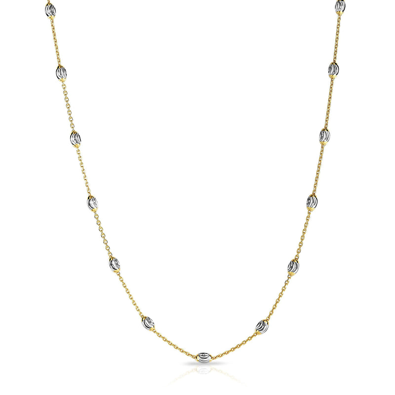 [Australia] - Sterling Silver Station Oval Bead Necklace for Women Teen Girls- 925 Station Necklace, 925 Silver Jewelry, Sterling Silver Necklace 10-36 Inch, Silver, Gold, Rose Gold 16.0 Inches two tone gold 