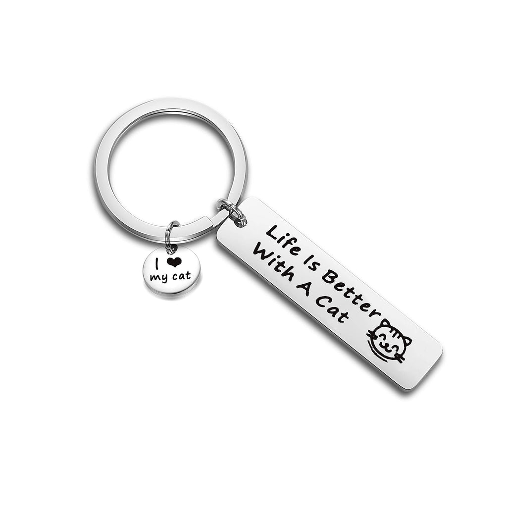 [Australia] - FEELMEM Life is Better with A Cat Keychain Cat Memes Gift Cute Cat Keychain Gift for Cat Lovers, Mom, Dad, Co-Worker, Friends silver 