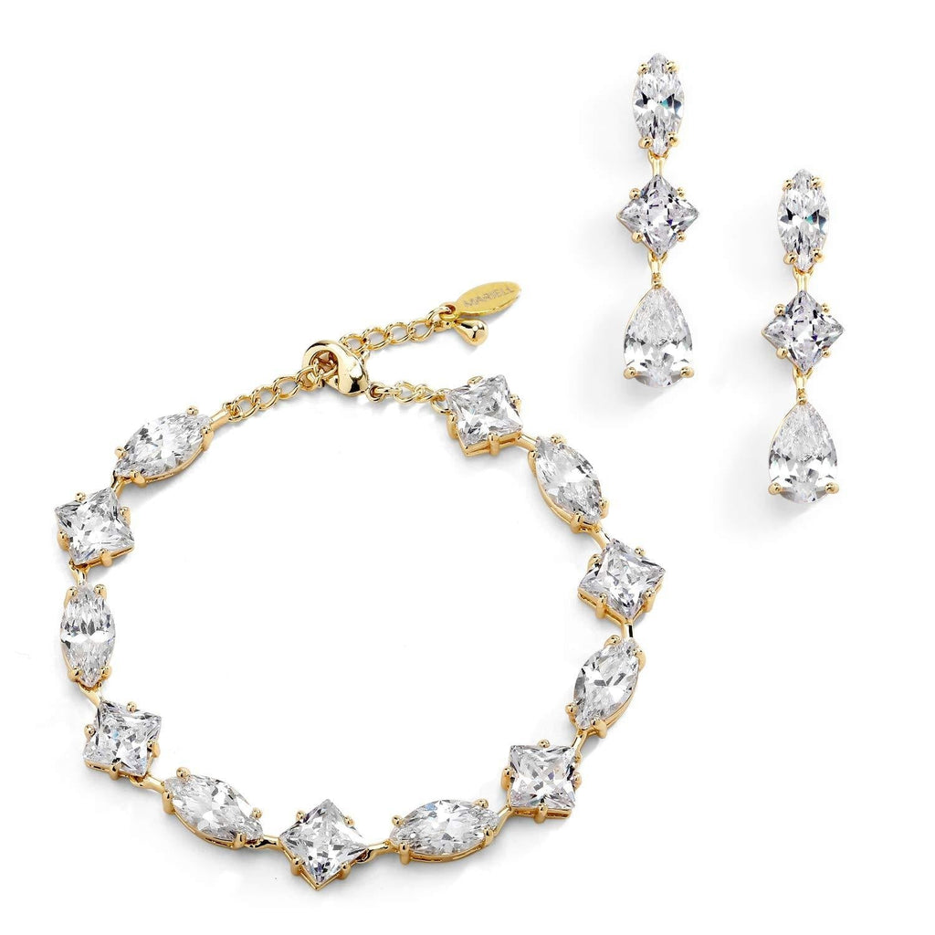 [Australia] - Mariell Gold Zirconia Crystal Wedding Bracelet and Earrings Set for Women, Jewelry for Bride, Bridesmaid 