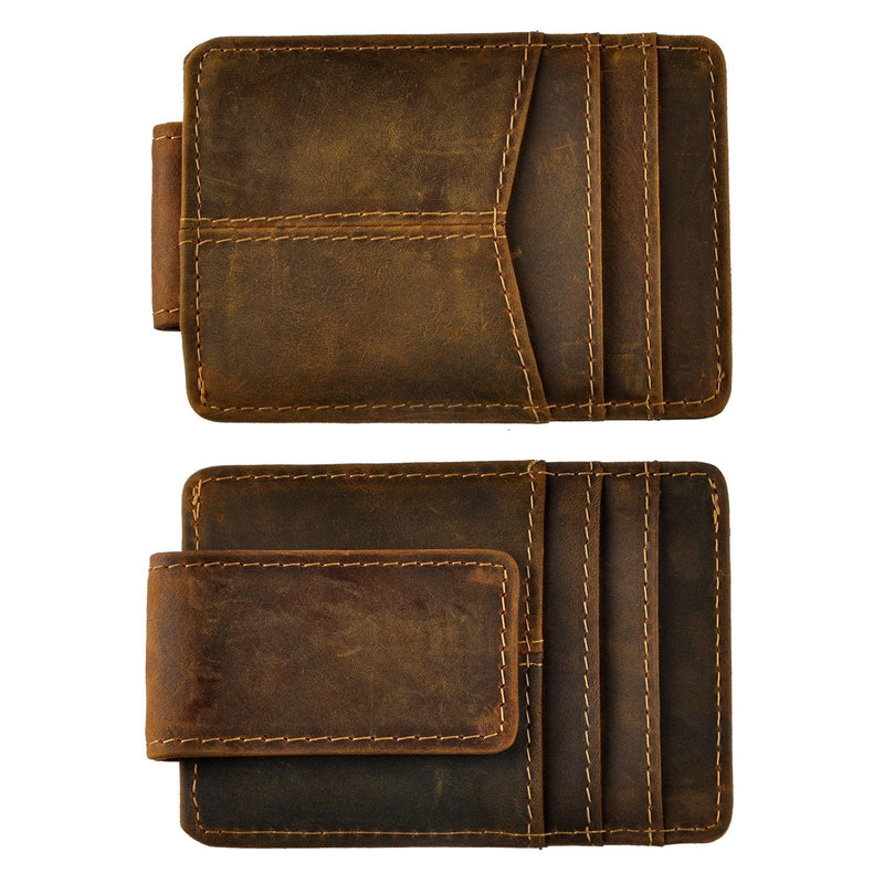 [Australia] - Le'aokuu Genuine Leather Thin Card Case Holder Slim Handy Wallet Front Pocket A Dark Brown Rfid 