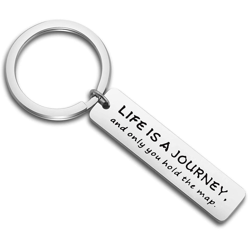 [Australia] - FEELMEM New Adventure Keychain Best Friend Going Away Gift Life is A Journey and Only You Hold The Map Keychain BBF Long Distance Relationship Gift Deployment Gift silver 