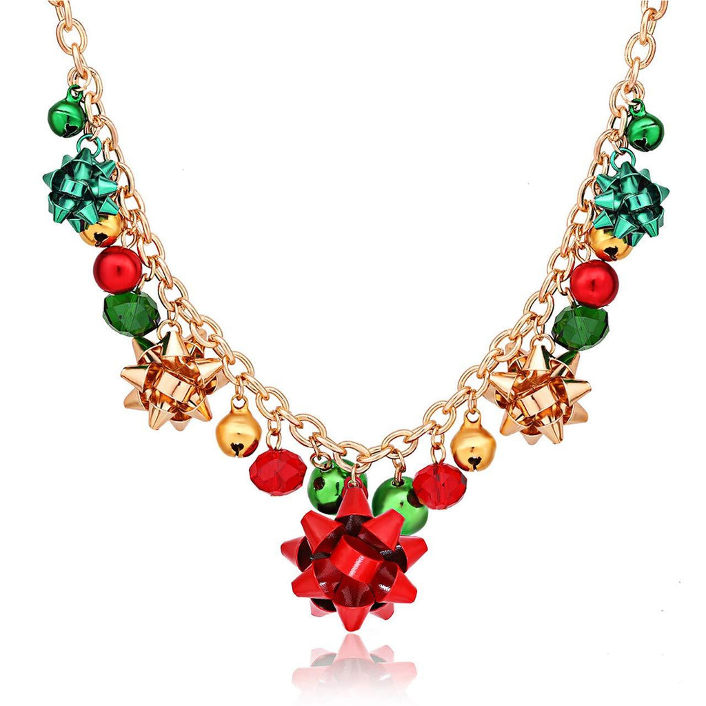 [Australia] - XOCARTIGE Christmas Necklace X-Mas Jingle Bell Necklaces Present Bow Pendant Necklace Present for Women Girls A Gold 