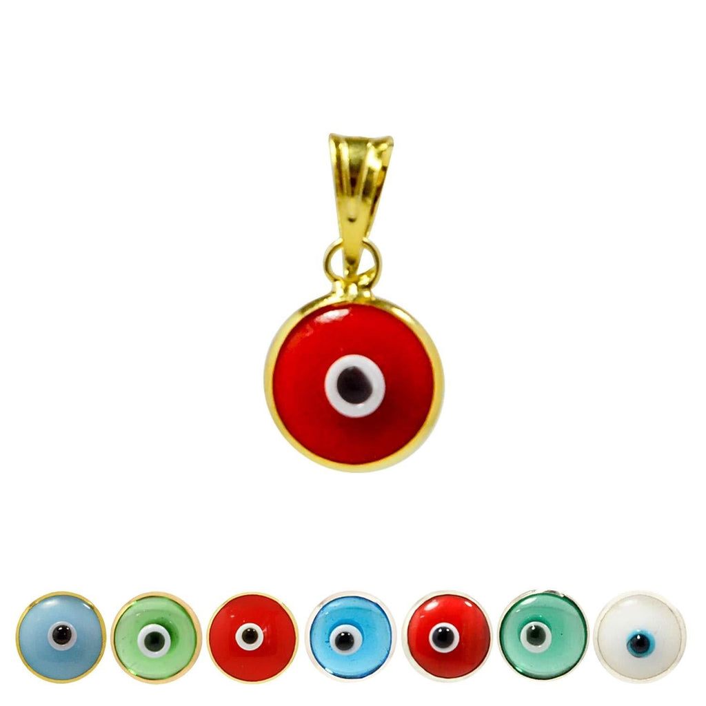 [Australia] - 925 Sterling Silver 7 MM Round Glass Evil Eye Charm (Pendant Only) - 7 Colors to Choose for Men and Women Red on Gold 