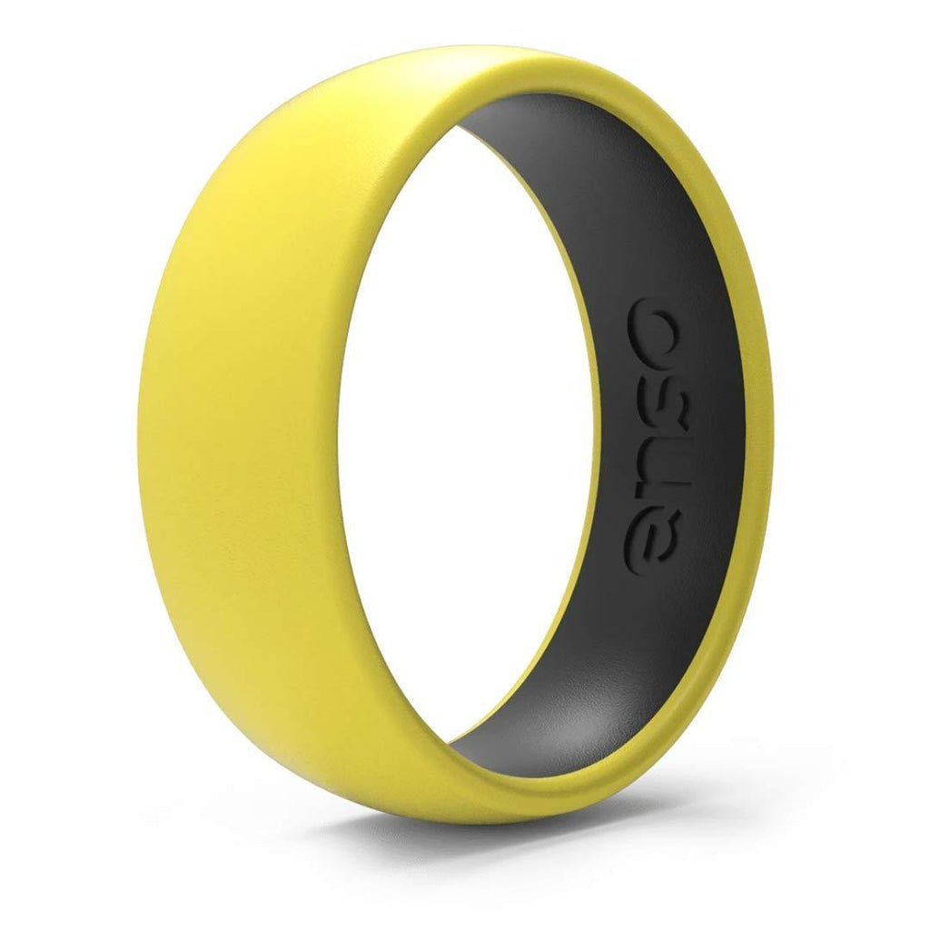 [Australia] - Enso Rings Dual Tone Silicone Wedding Ring – Two Tone Hypoallergenic Wedding Band – Comfortable Band for Active Lifestyle - Medical Grade Silicone – 1.75mm Thick Unisex Band Blazing Yellow & Obsidian 3 