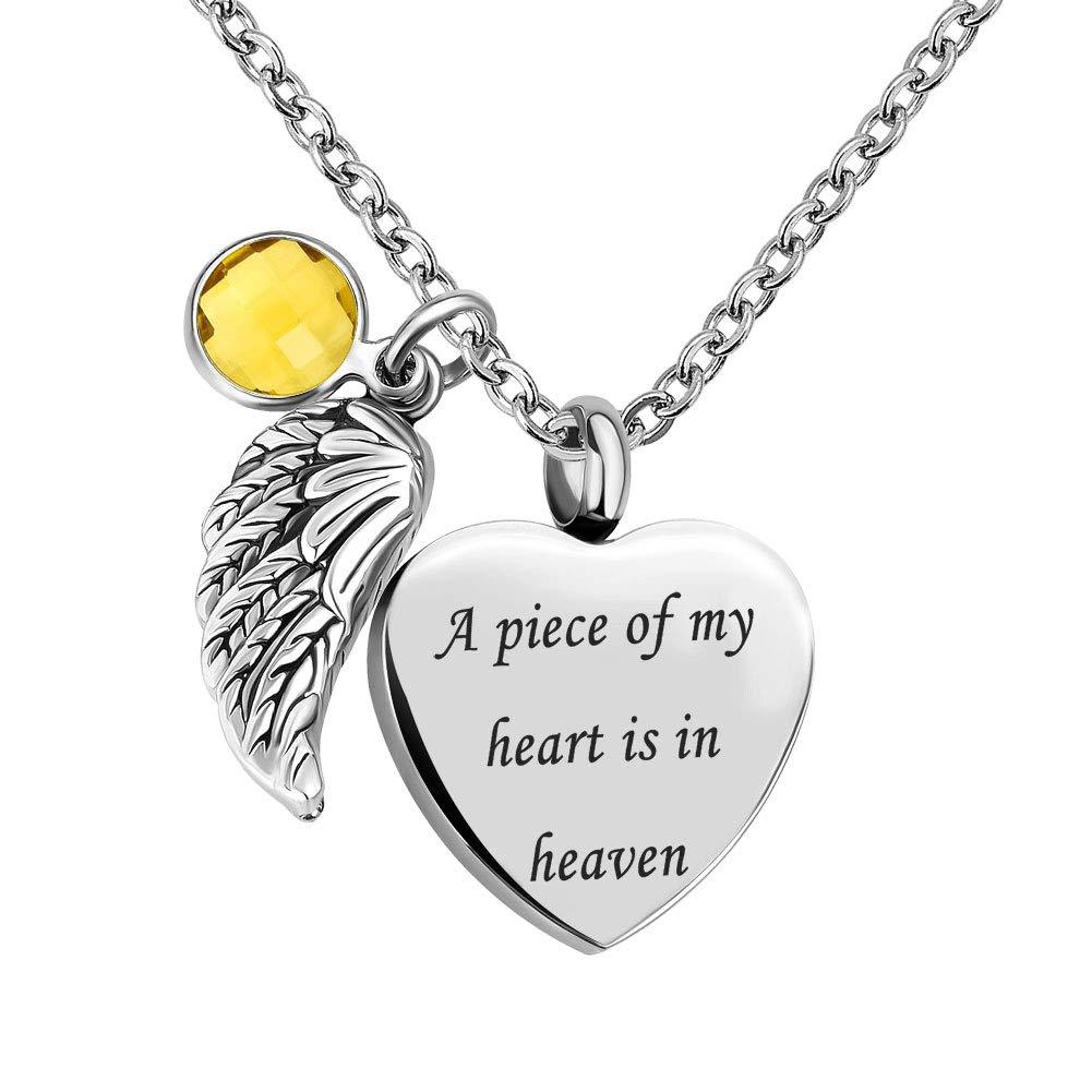 [Australia] - LovelyCharms Love Heart Angel Wings Urn Necklace for Ashes Stainless Steel Keepsake Memorial Cremation November 