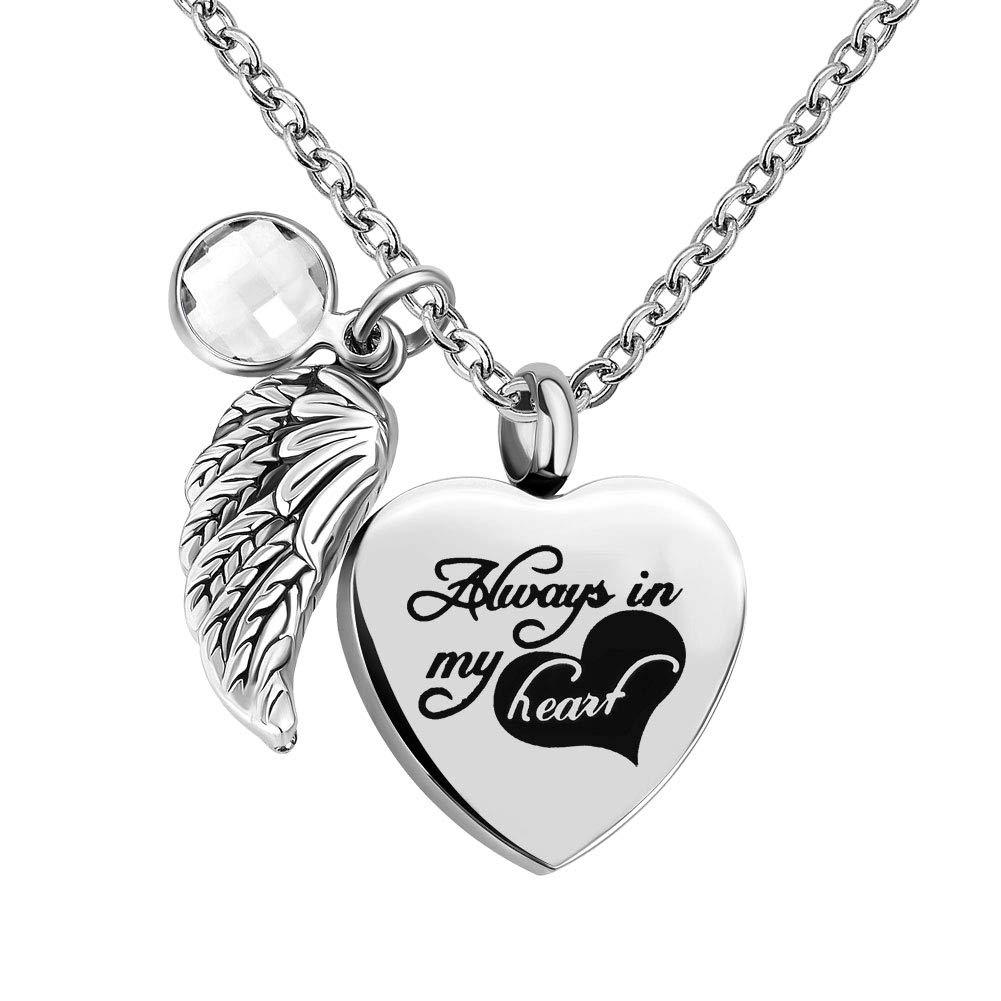 [Australia] - LovelyCharms Love Heart Always in My Heart Urn Necklace for Ashes Stainless Steel Keepsake Memorial Cremation April 