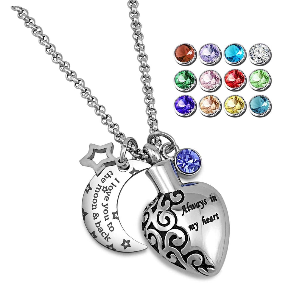 [Australia] - YOUFENG Urn Necklaces for Ashes Always in My Heart Love You to The Moon and Back 12 Birthstones Styles Necklace December Birthstone URN Necklace 