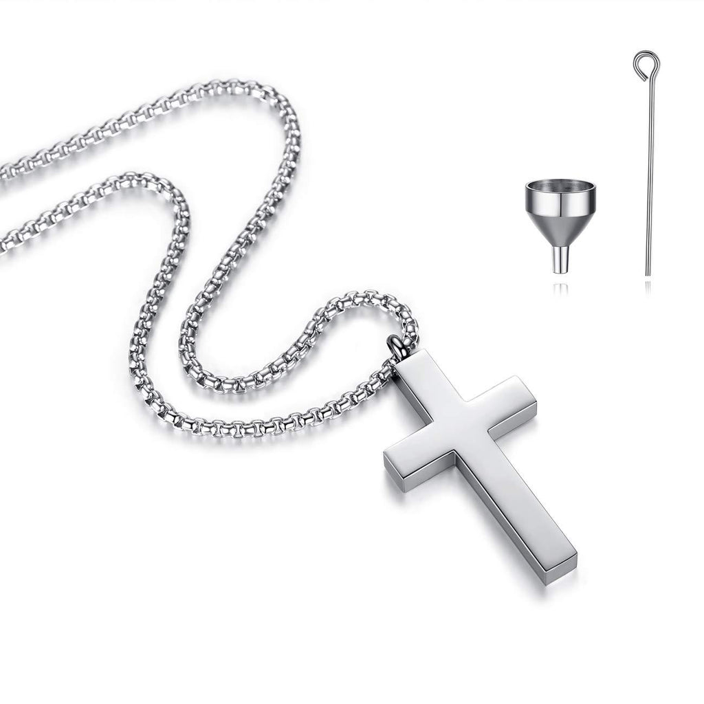 [Australia] - REVEMCN Cross Urn Necklace for Ashes Stainless Steel Cross Pendant Necklace for Men Women 20-24 Inches Chain Silver Tone (Larger) 24.0 Inches 