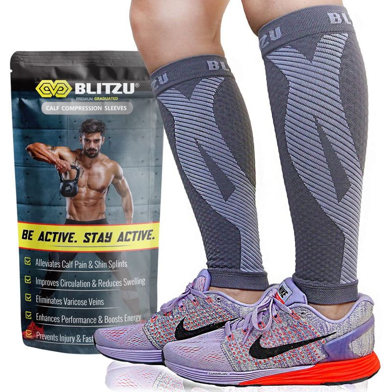 [Australia] - Calf Compression Sleeves for Men Women. Footless Compression Socks Without Feet . Shin Splints, Varicose Vein Treatment for Legs & Pain Relief. Calf Braces, Splints & Supports. Best Wide leg compression sleeve for Running Nurse Pregnant Pregnancy Gray 