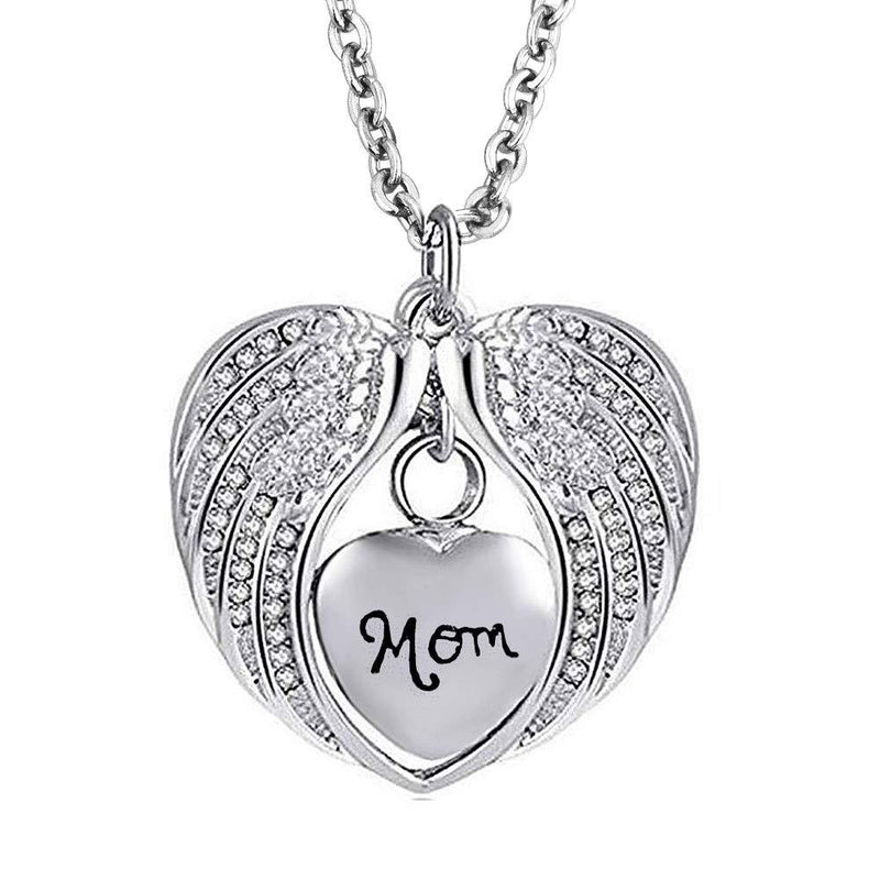 [Australia] - LovelyCharms Angel Wings Love Heart Urn Necklace for Ashes Stainless Steel Keepsake Memorial Cremation MOM 