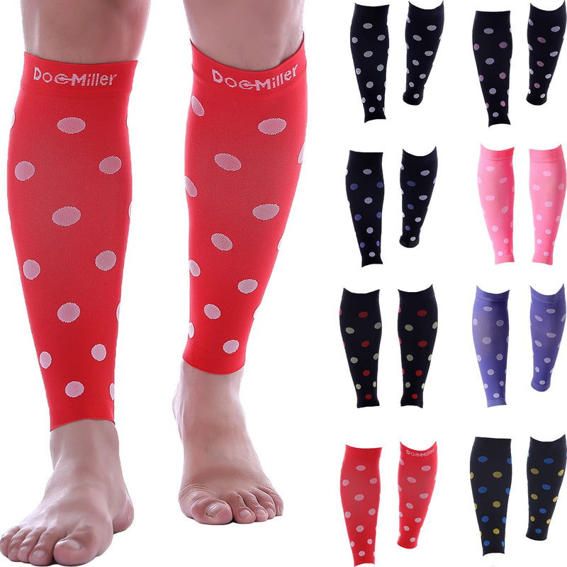 [Australia] - Doc Miller Calf Compression Sleeve Men Women, 20-30mmHg Medical Grade Leg Compression Sleeve for Shin Splints, Varicose Vein & Calf Muscles Recovery, 1 Pair Small Red White Polka Dots Red/White 
