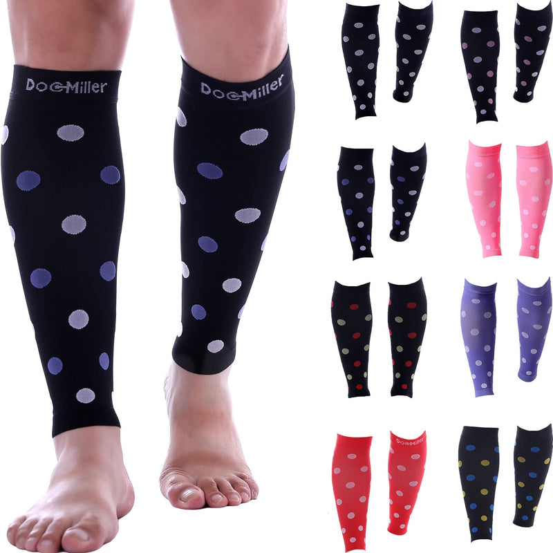 [Australia] - Doc Miller Calf Compression Sleeve Men Women, 20-30mmHg Medical Grade Leg Compression Sleeve for Shin Splints, Varicose Vein & Calf Muscles Recovery, 1 Pair Medium Black Violet White Polka Dots Black/VioletWhite 
