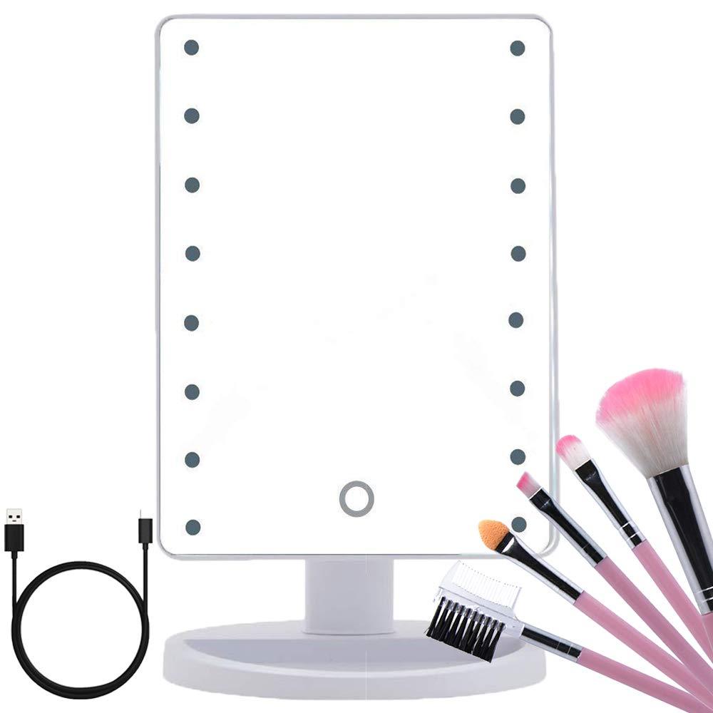 [Australia] - LED Lighted Makeup Mirror with 16 Led Lights Touch Screen Dimmable Brightness180 Rotation USB Battery Double Charge Countertop Cosmetics for Mothers Women Teen Girls Juniors White-one Side 