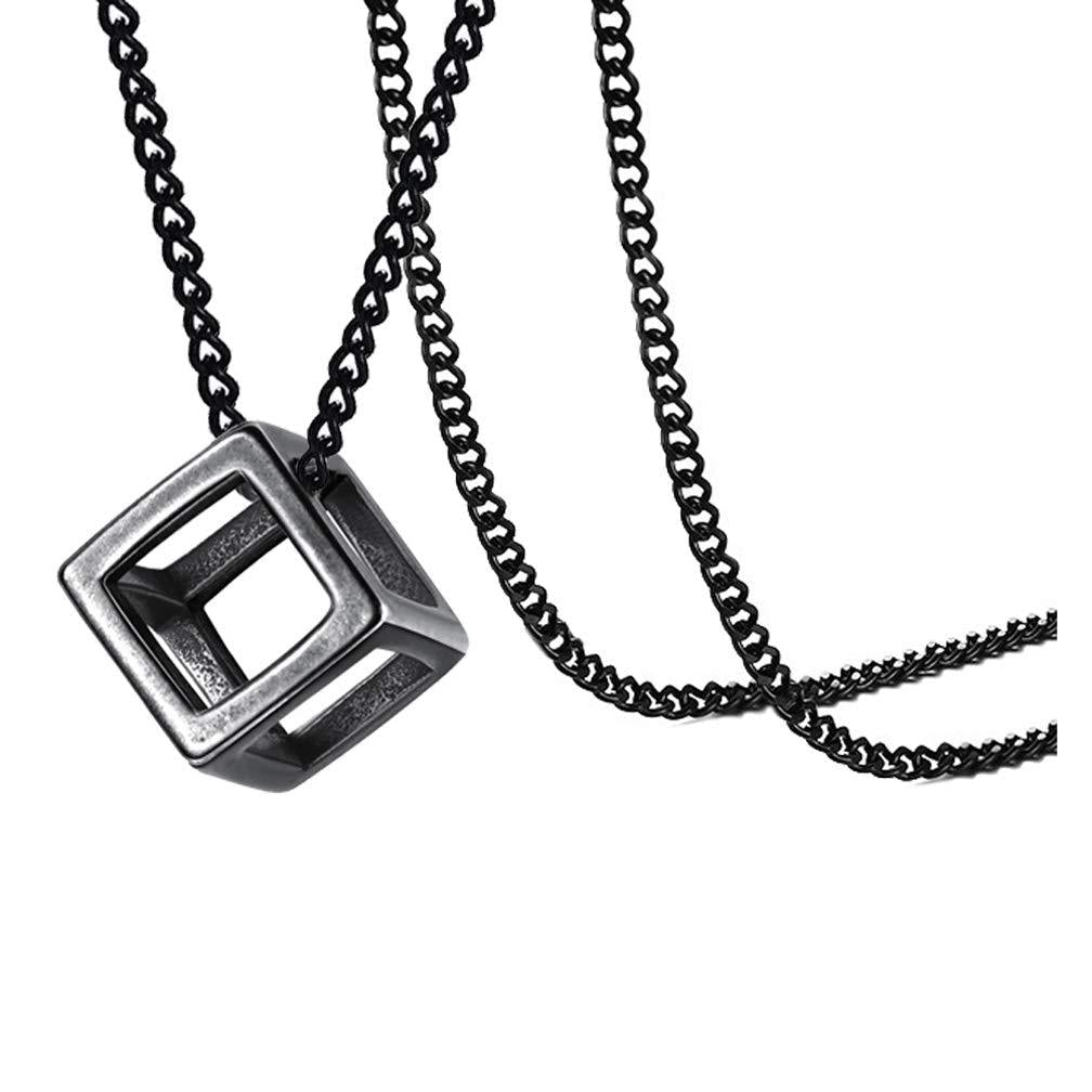 [Australia] - Xusamss Fashion Titanium Steel Hollow Cubic Pendant Necklace,22" Link Chain Black Cubic 