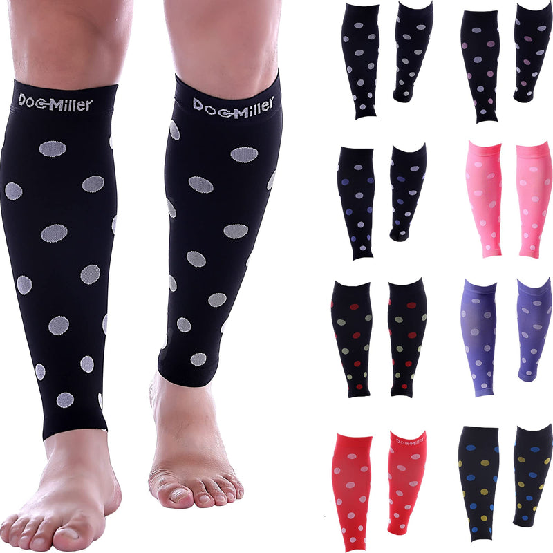 [Australia] - Doc Miller Calf Compression Sleeve Men Women, 20-30mmHg Medical Grade Leg Compression Sleeve for Shin Splints, Varicose Vein & Calf Muscles Recovery, 1 Pair Medium Black White Polka Dots Black/White 