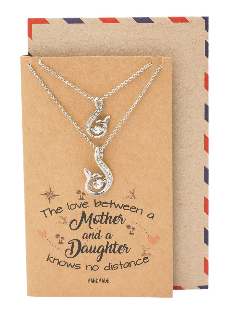 [Australia] - Quan Jewelry Handmade Mother Daughter Necklace, Mermaid Tail Pendant with Swarovski Crystals, Set of 2 Necklaces, Inspirational Quote with Greeting Card 