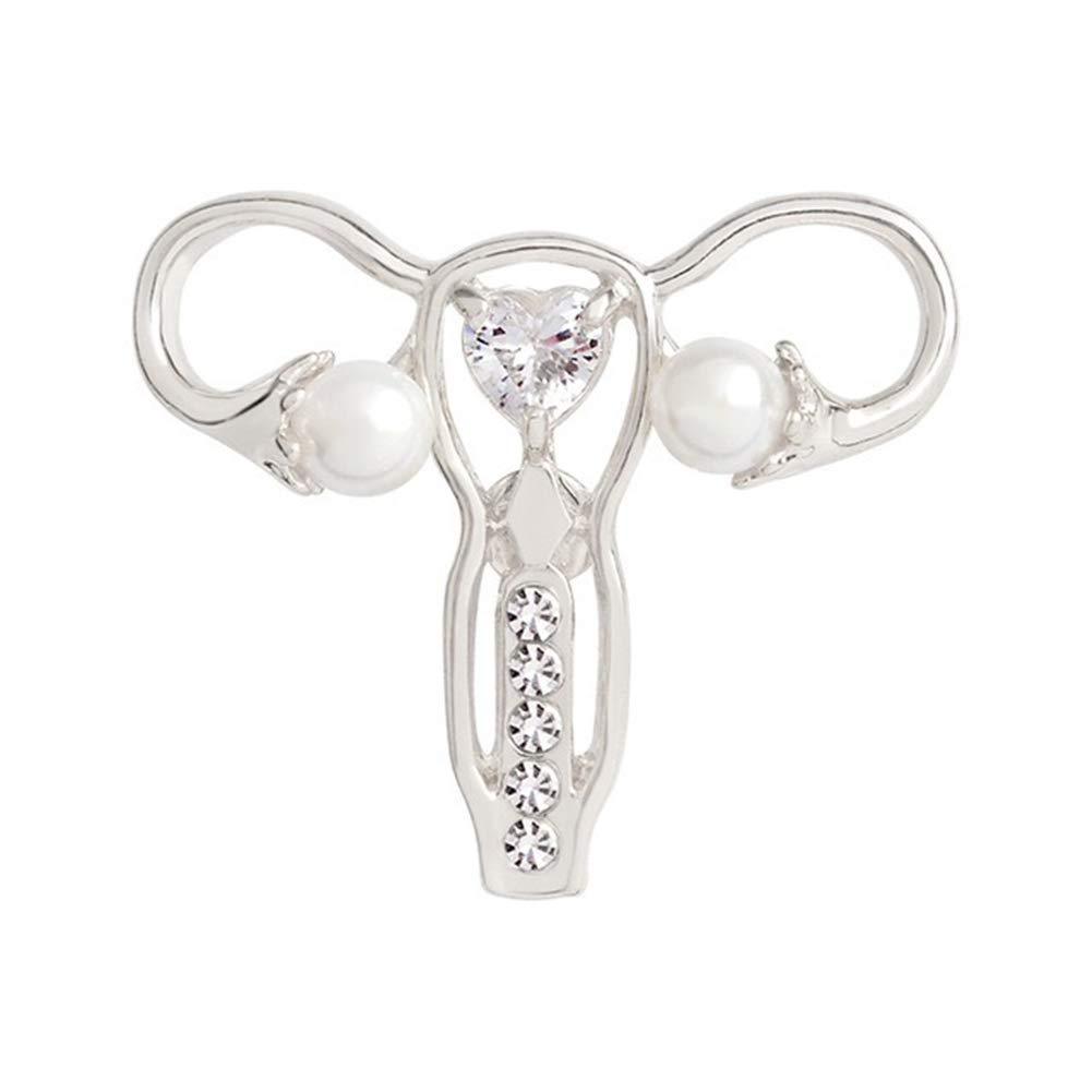 [Australia] - AILUOR Personality Female Body Organ Uterus Ovary Crystal Gynecology Medicine Symbol Pearl Brooch Pin for Gynecologist Medical Doctors Nurse Gifts Jewelry Silver 