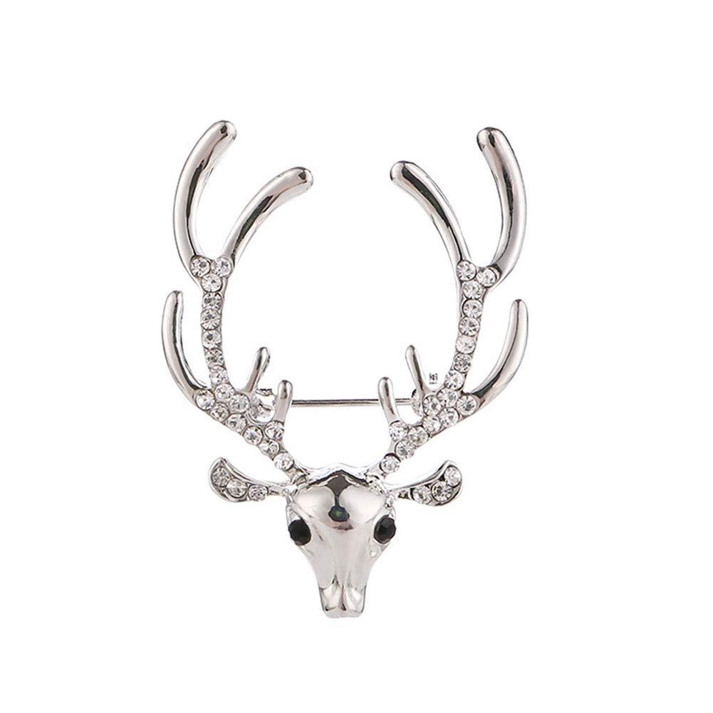 [Australia] - JczR.Y Retro Deer Head Christmas Brooch Pins Personalized Rhinestone Elk Antlers Brooch Unisex Boutonniere Collar Fashion Jewelry Gift B:Silver antlers 