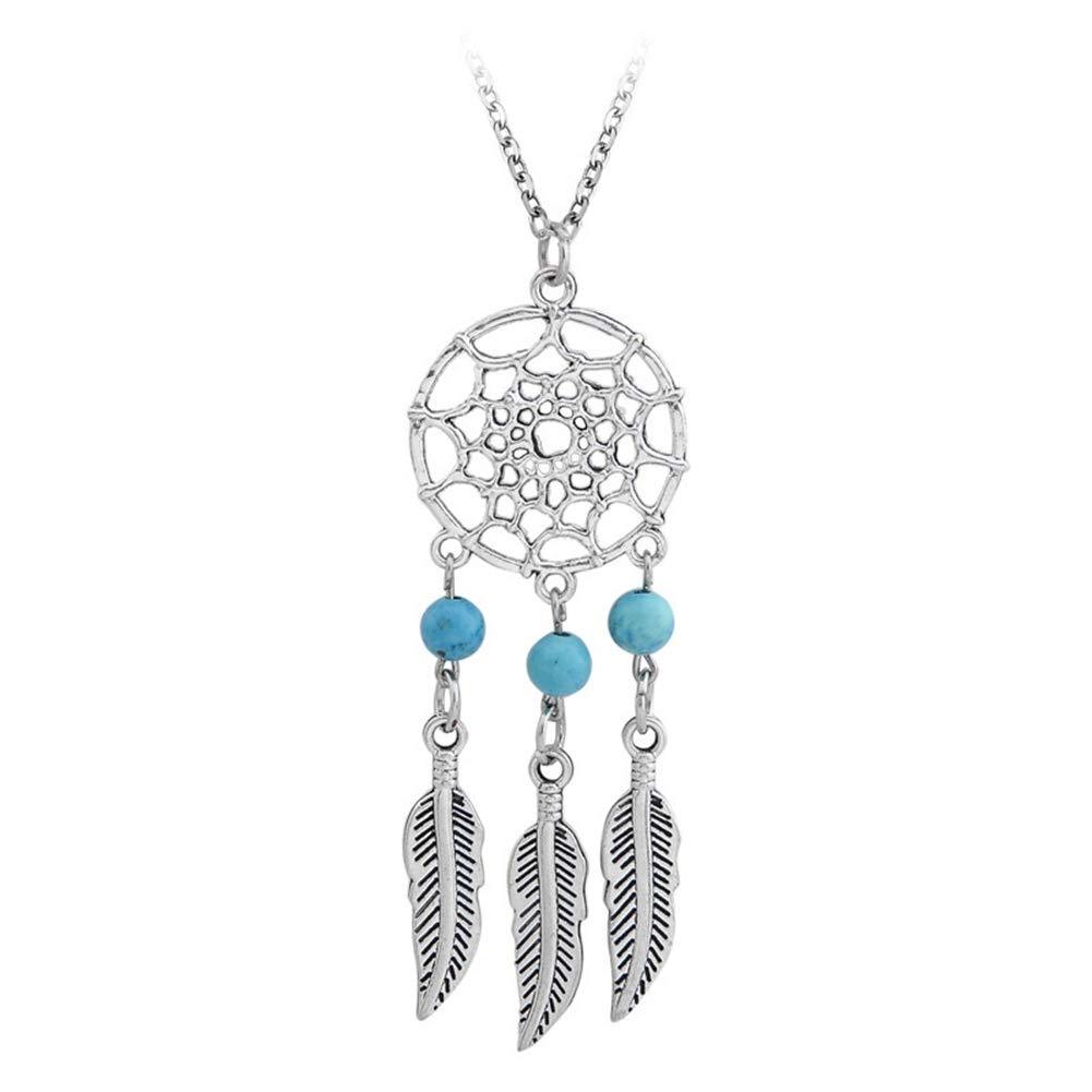 [Australia] - Bohemian Dream Catcher Necklace, AILUOR Feather Turquoise Beads Long Chain Necklace Jewelry for Women Girl Gifts A 