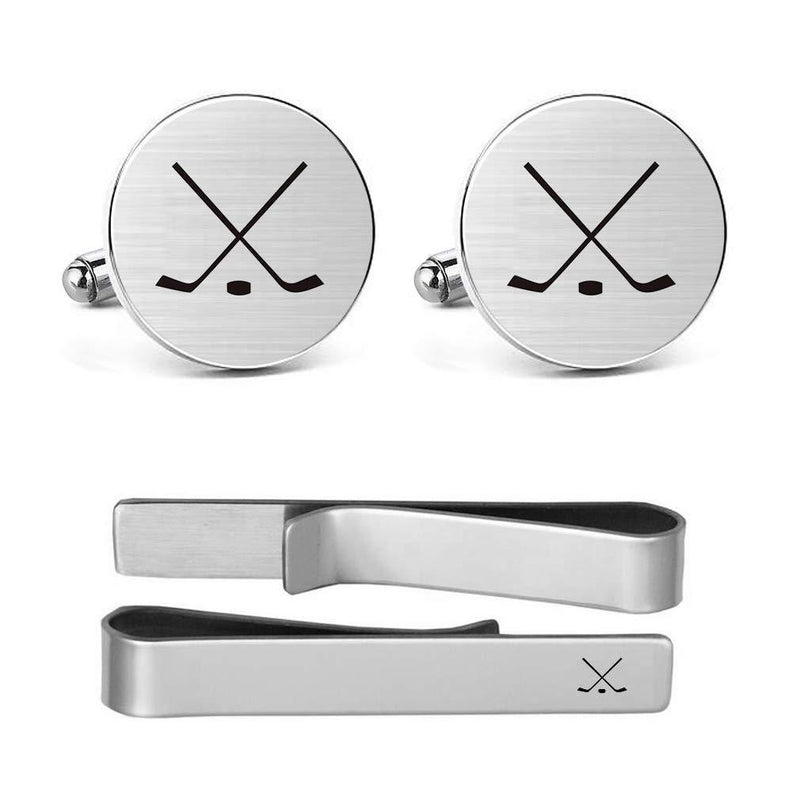 [Australia] - MUEEU Hockey Cufflinks Personalized Groom Wedding Favors Engagement Gift Bridesmaid Groomsman Men Monogram Tie Clip Bar Round Hockey Cufflinks & Tie clip 