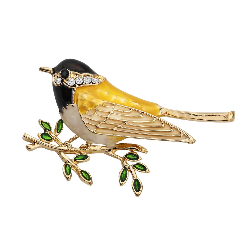 [Australia] - bobauna Gold Tone Enameled Sparrow Bird Branch Animal Brooch Pin for Women Girls sparrow bird brooch 