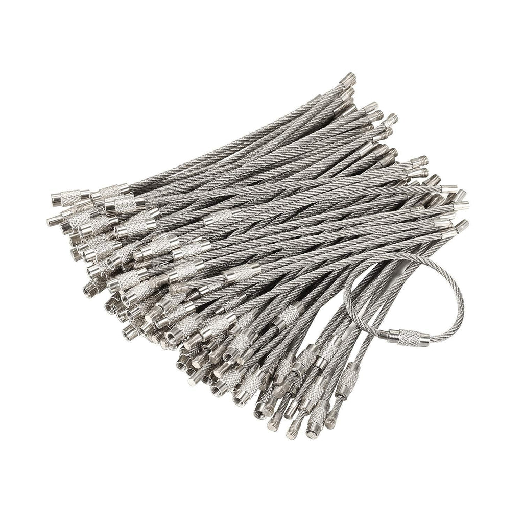 [Australia] - bayite Pack (100) Stainless Steel Wire Keychains Cable, Key Chain Rings, Heavy Duty Luggage Tags Loops Tag Keepers 2mm Twist Barrel (Cable Length: 4 inches) Cable Length: 4 inches 