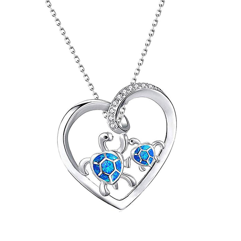 [Australia] - bobauna Mother and Baby Sea Turtle Heart Pendant Necklace for Women Girl turtle necklace 