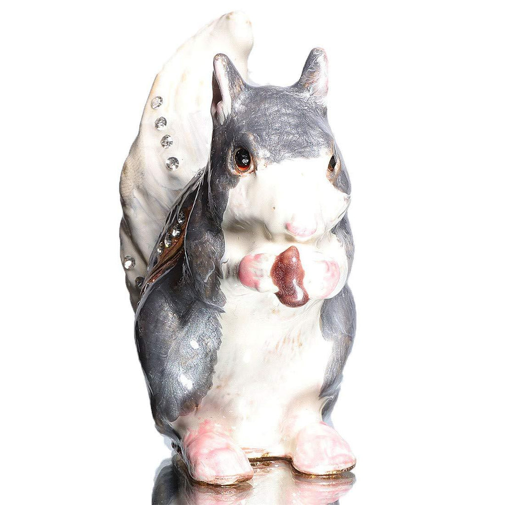 [Australia] - Waltz&F Grey Cute squirrel Trinket Box Hinged Hand-painted Figurine Collectible Ring Holder 