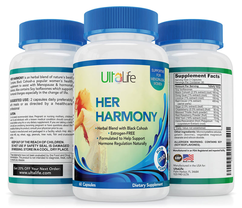 [Australia] - Her Harmony Advanced Menopause Supplement + Black Cohosh. Mood Swings, Irritability, Hot Flashes & Night Sweats Relief. Estrogen-Free. Natural Herbal Pill Balances Hormones to Help You Feel Good Again 120 Count (Pack of 1) 