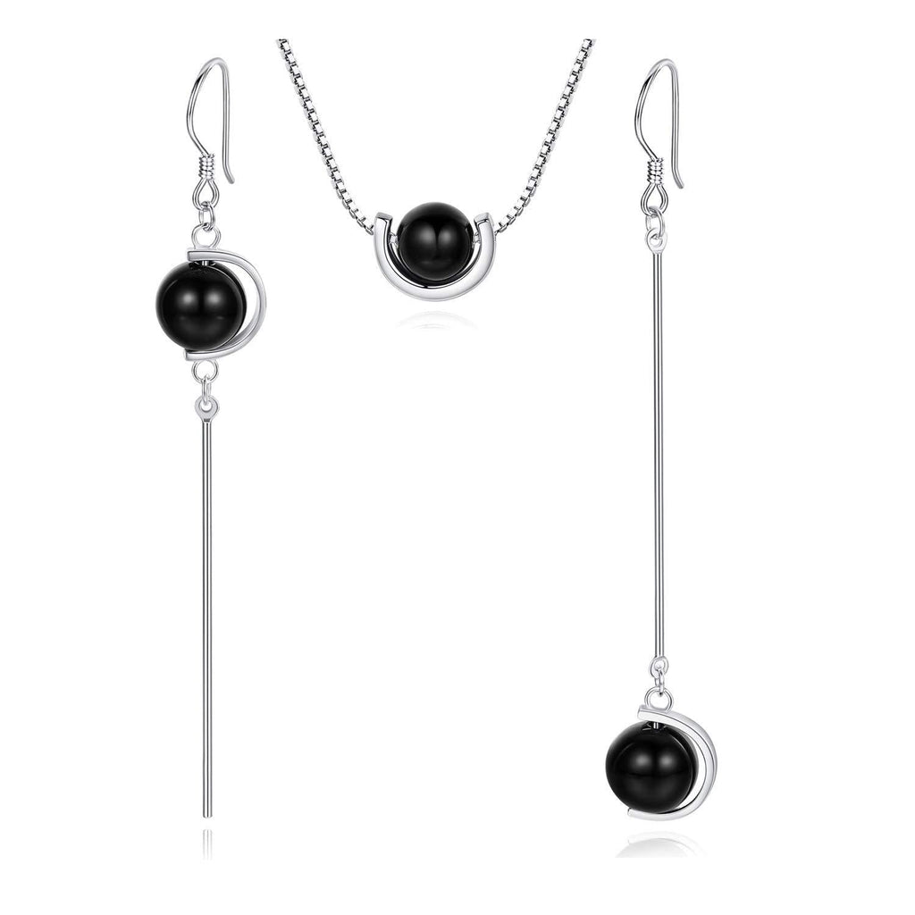 [Australia] - Sterling Silver Jewelry Sets Asymmetric Earrings with Black Onyx 